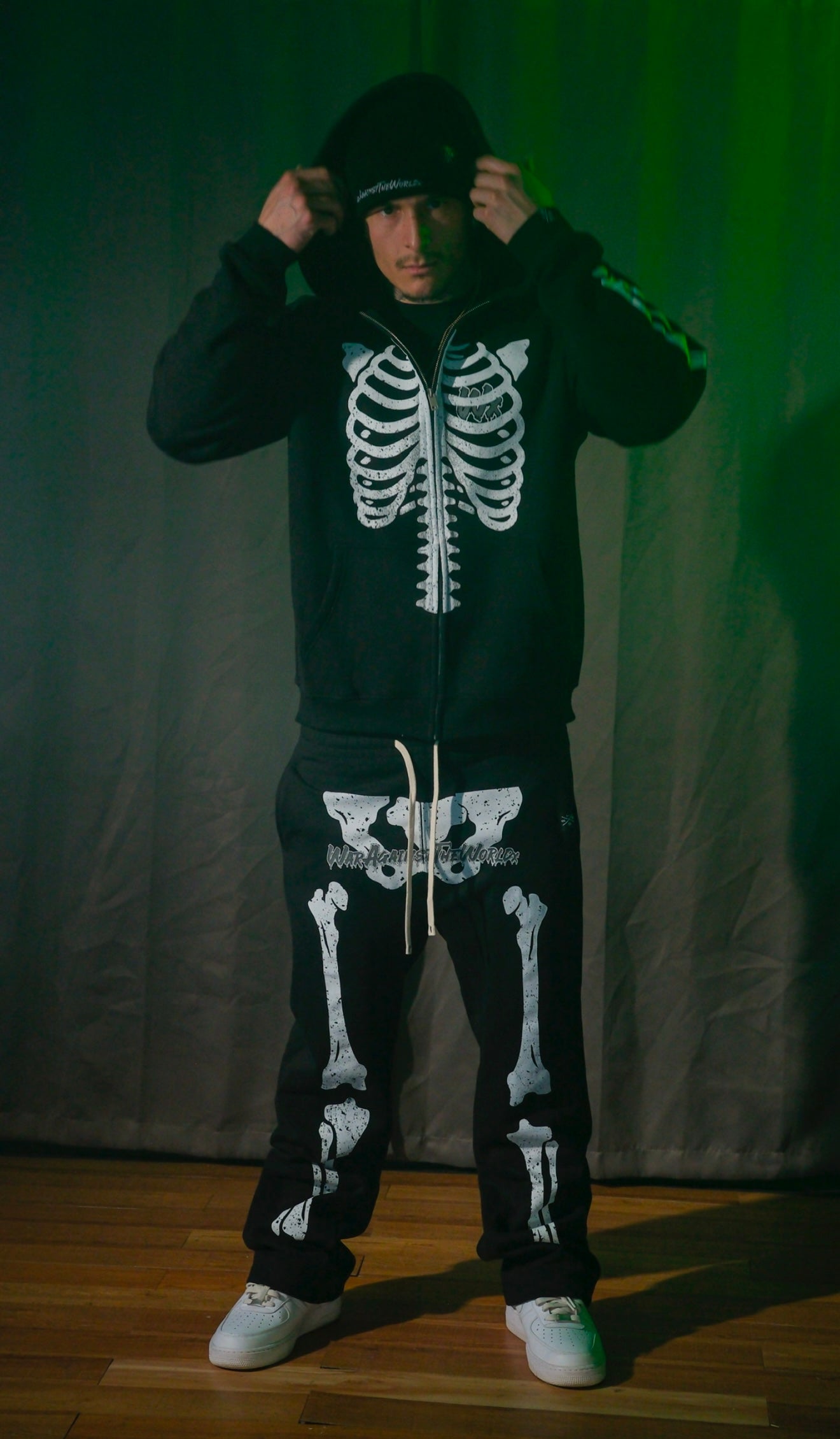 Men’s heavy zip skeleton hoodie (black)