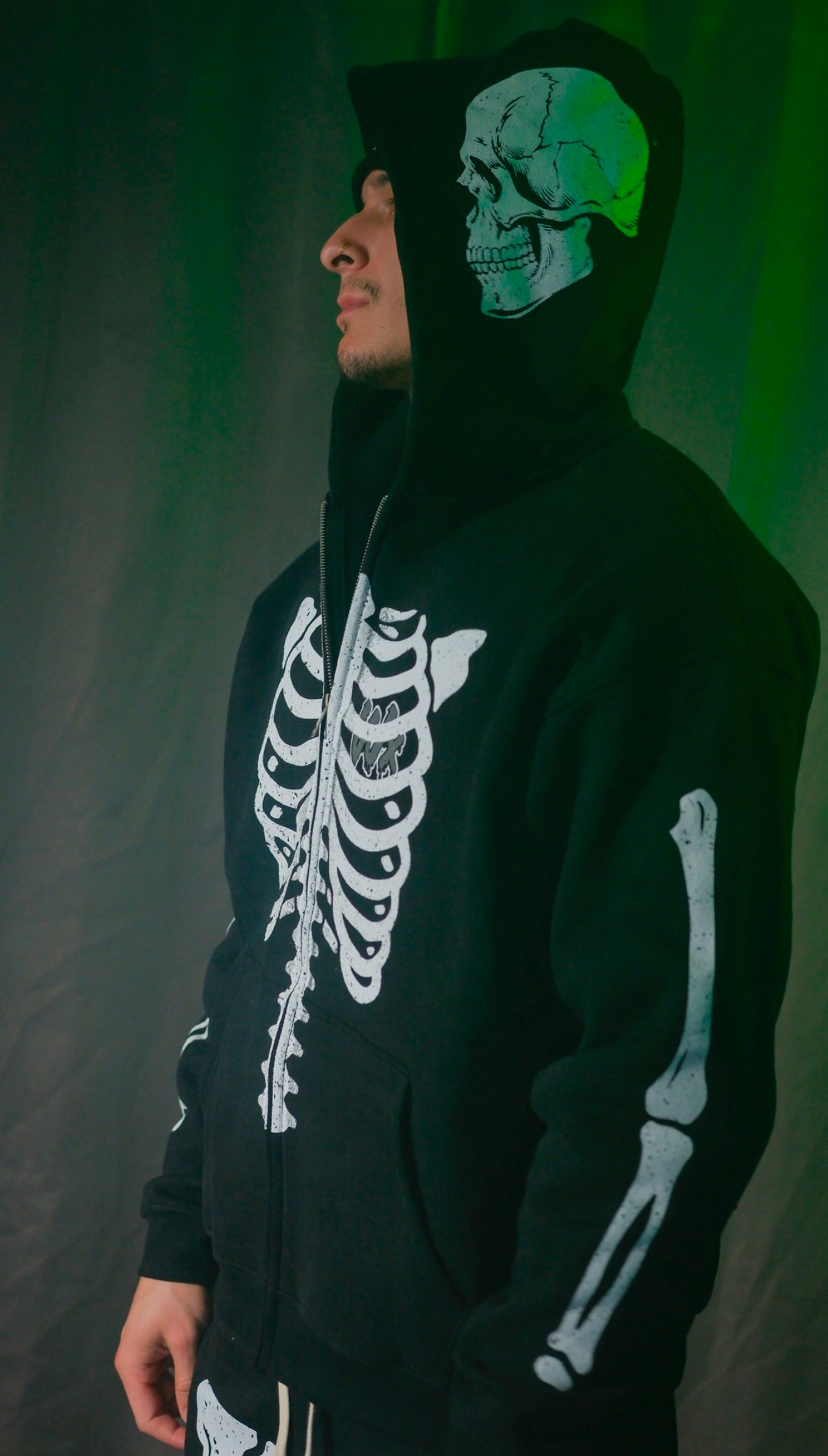 Men’s heavy zip skeleton hoodie (black)