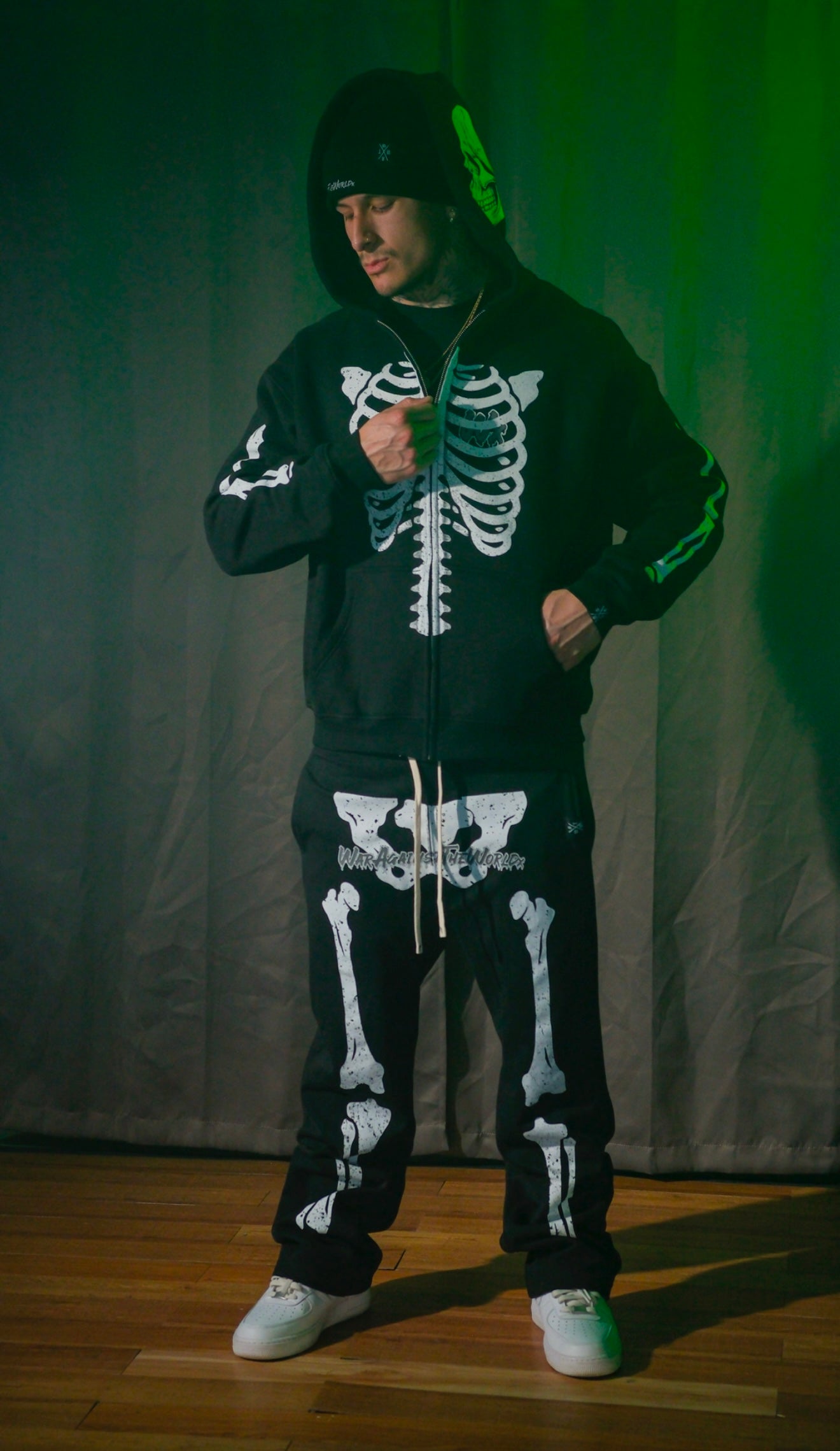 Men’s heavy zip skeleton hoodie (black)