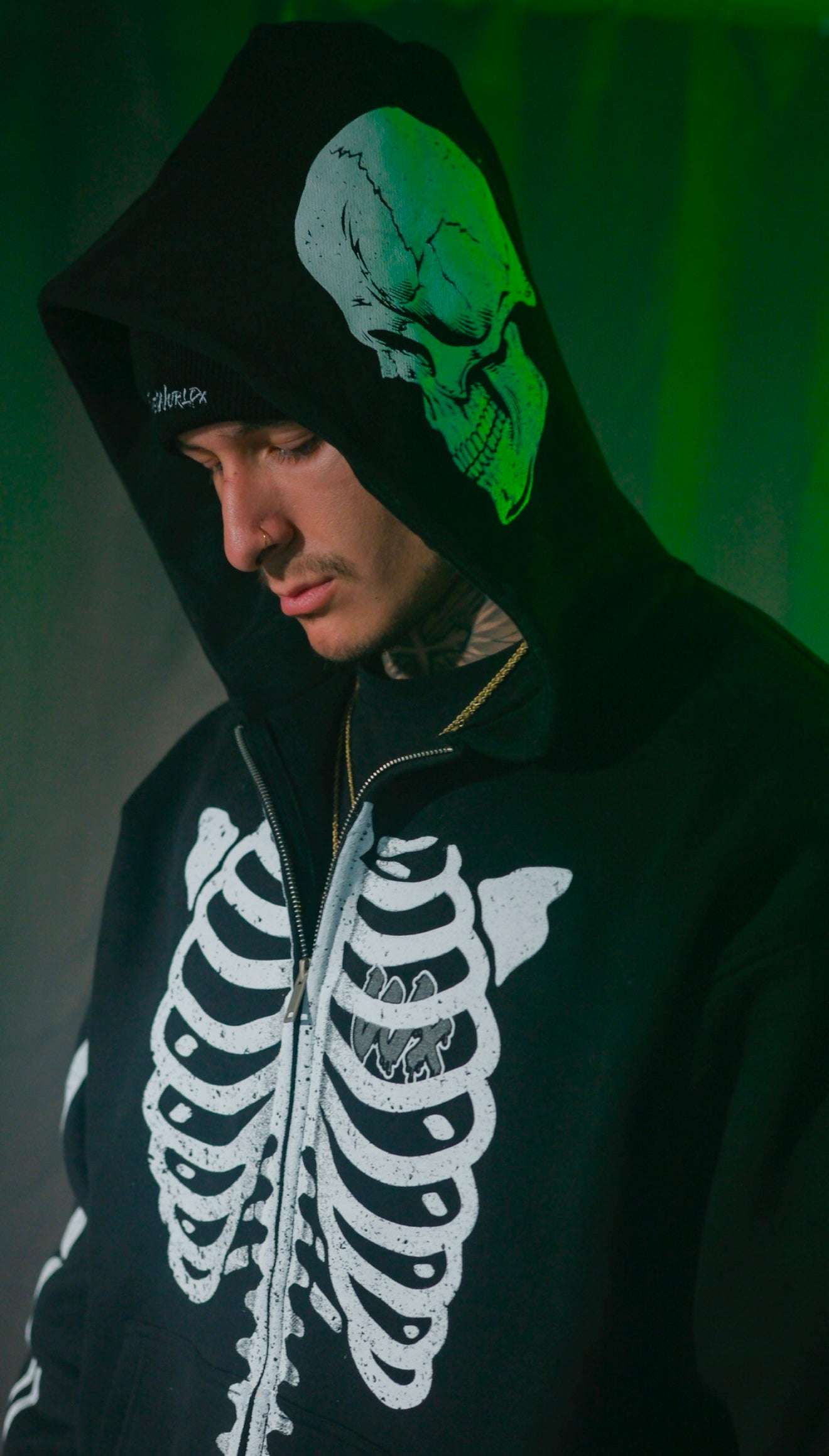 Men’s heavy zip skeleton hoodie (black)