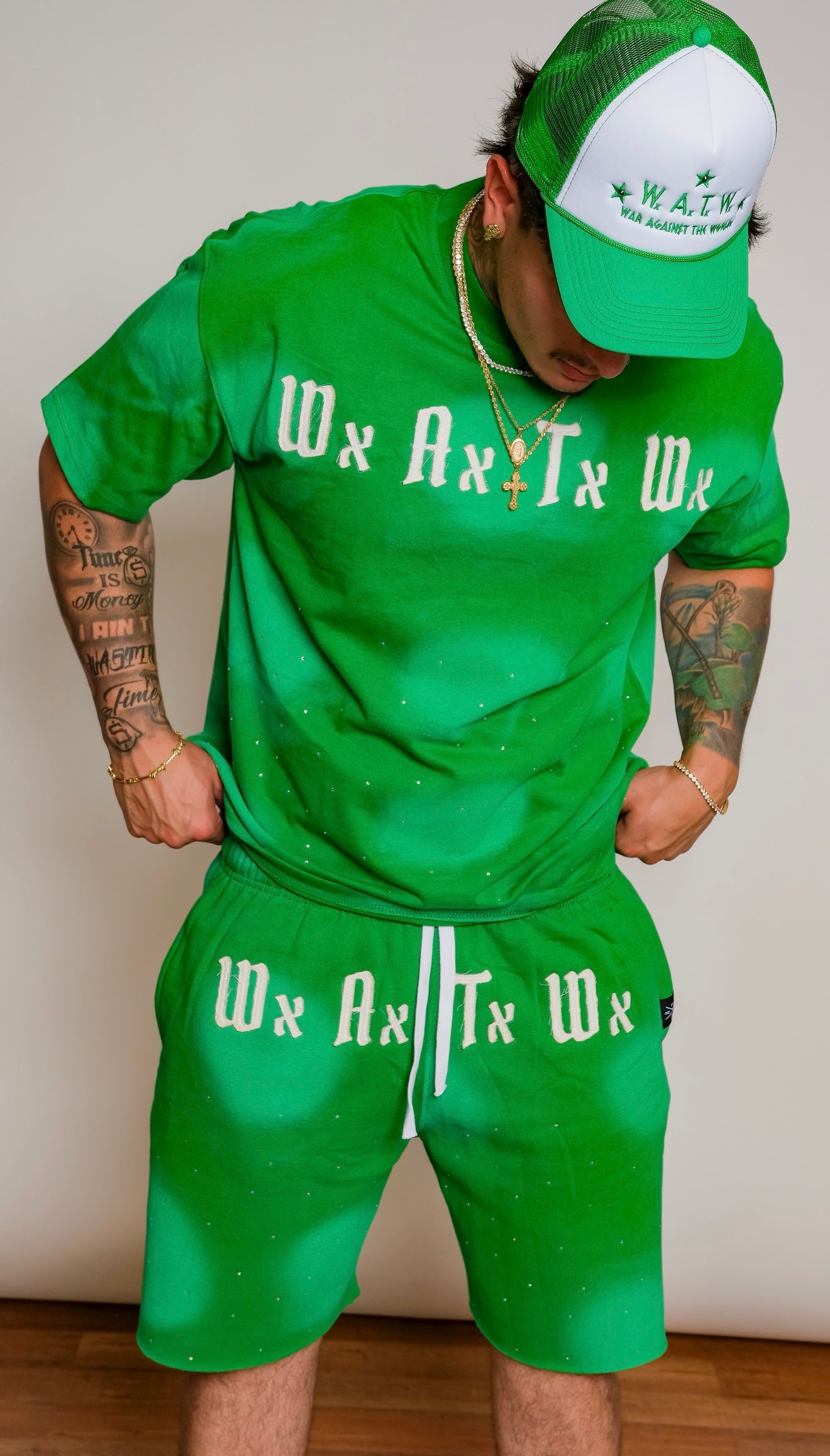 Men’s WxAxTxWx rhinestone Shorts (Green)