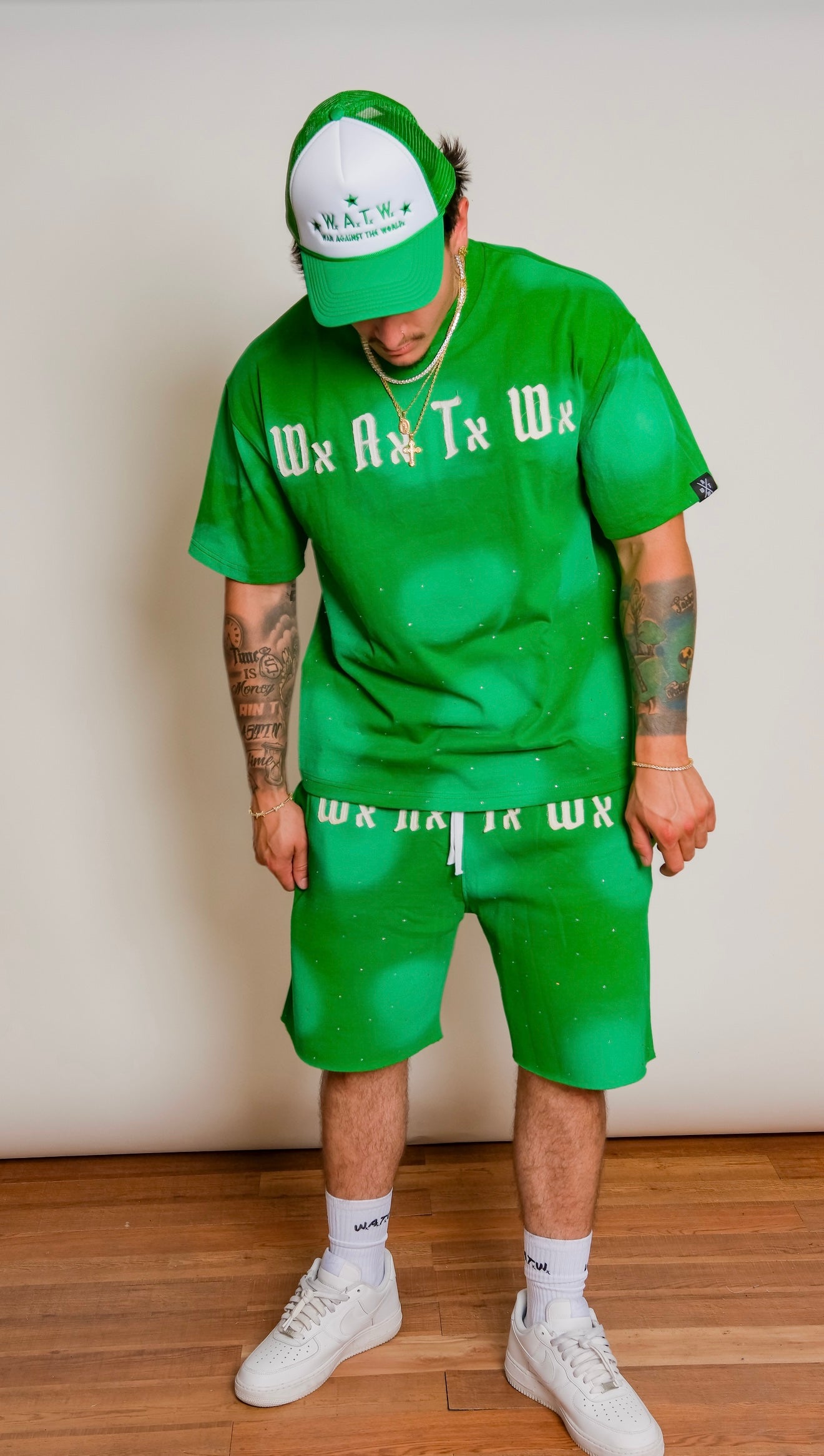 Men’s WxAxTxWx rhinestone Tee (Green)