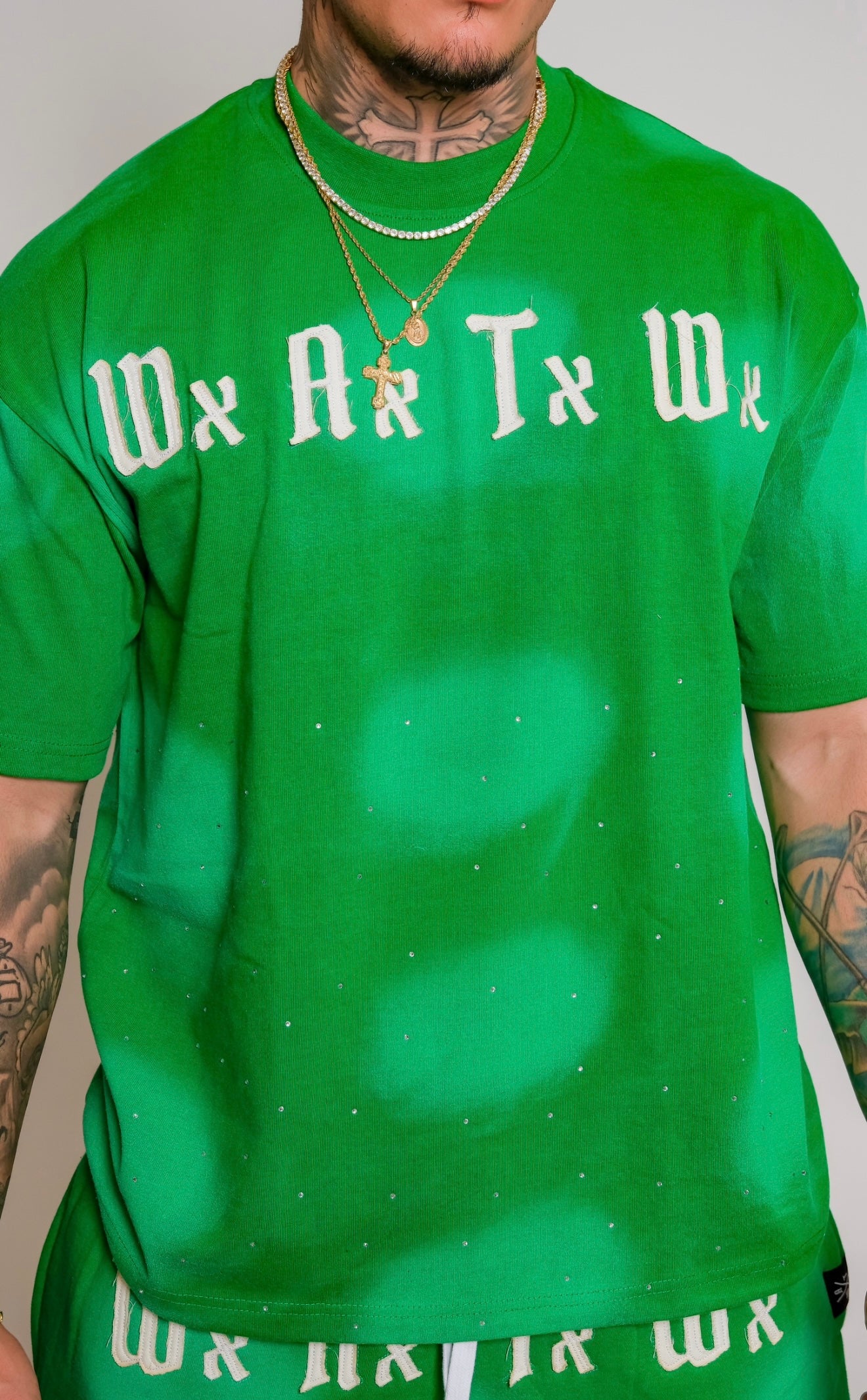 Men’s WxAxTxWx rhinestone Tee (Green)