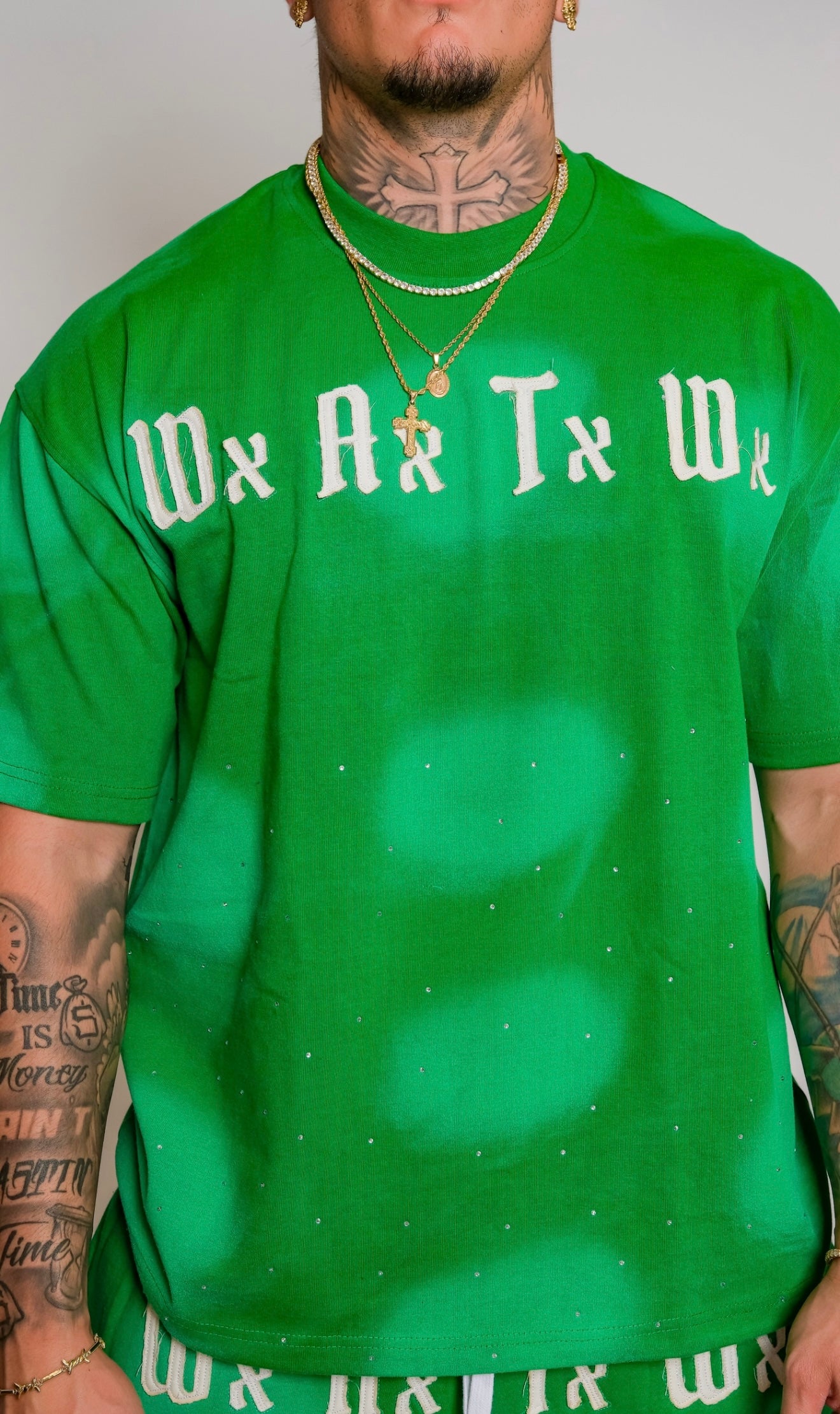 Men’s WxAxTxWx rhinestone Tee (Green)