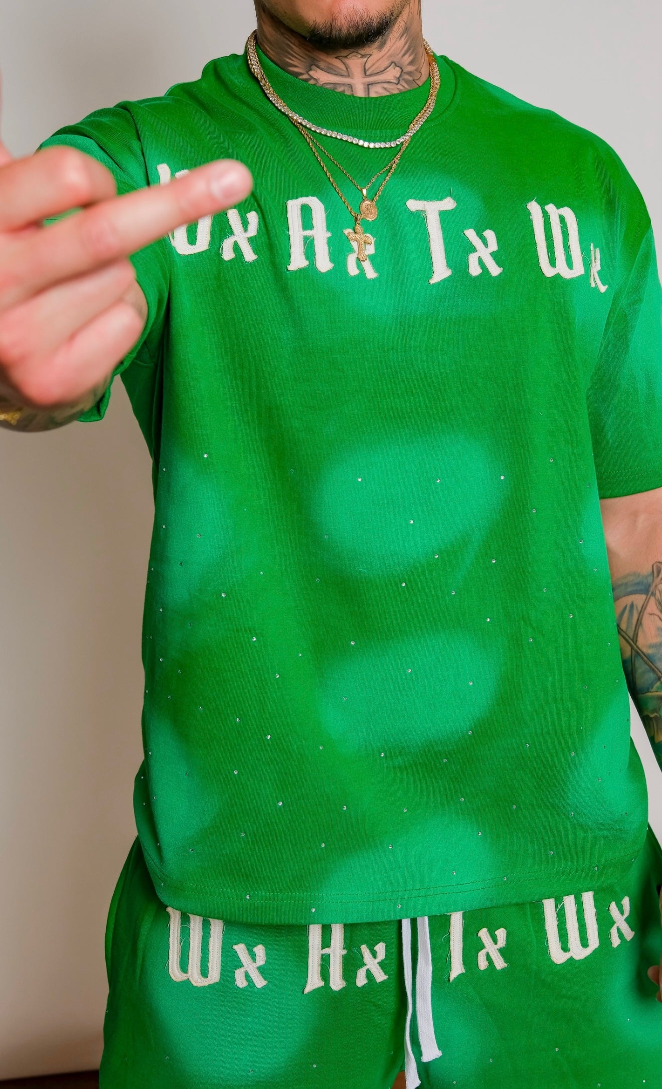 Men’s WxAxTxWx rhinestone Tee (Green)