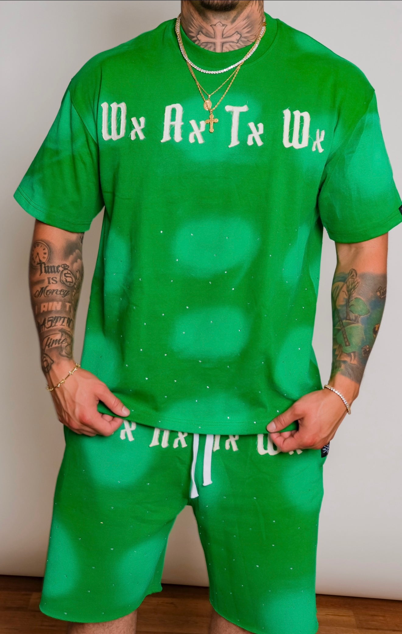 Men’s WxAxTxWx rhinestone Tee (Green)