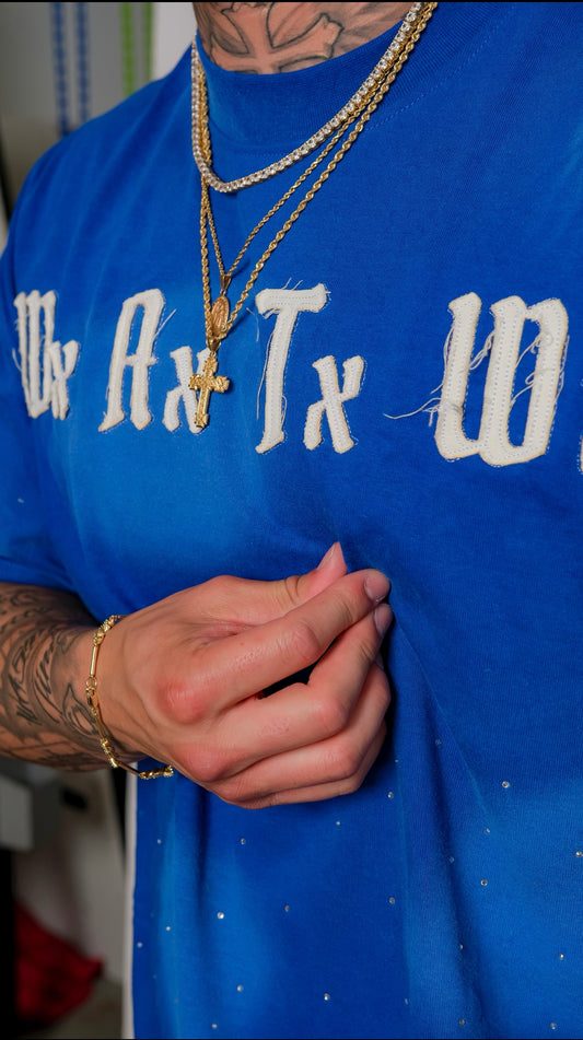 Men’s WxAxTxWx rhinestone Tee (Blue)