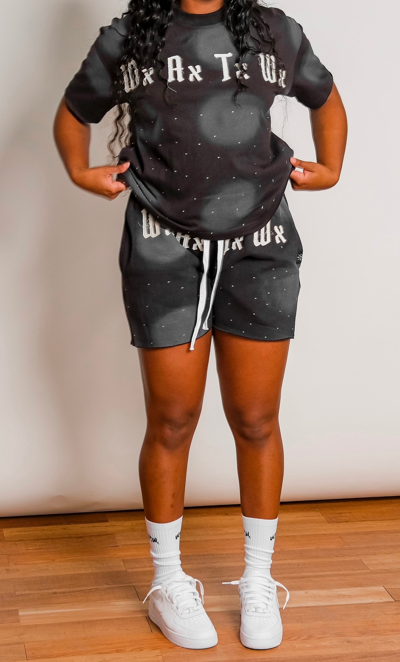 Women’s WxAxTxWx rhinestone Shorts (Black)