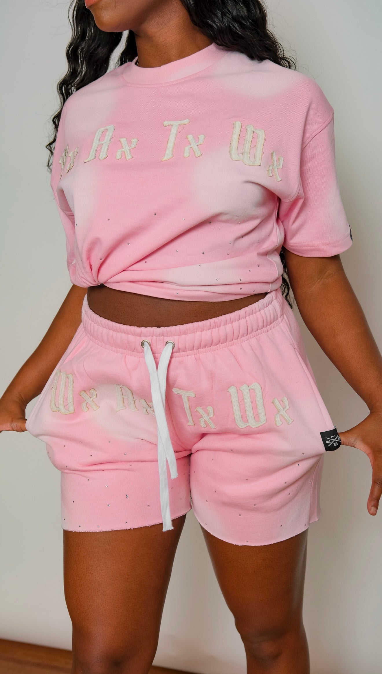 Women’s WxAxTxWx rhinestone Shorts (Pink)