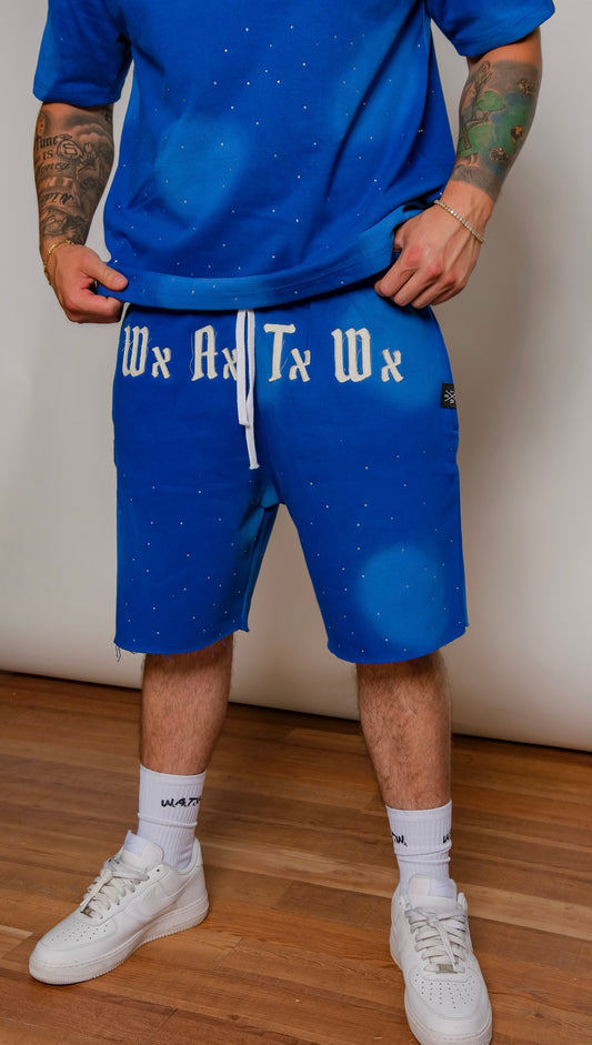 Men’s WxAxTxWx rhinestone Shorts (Blue)
