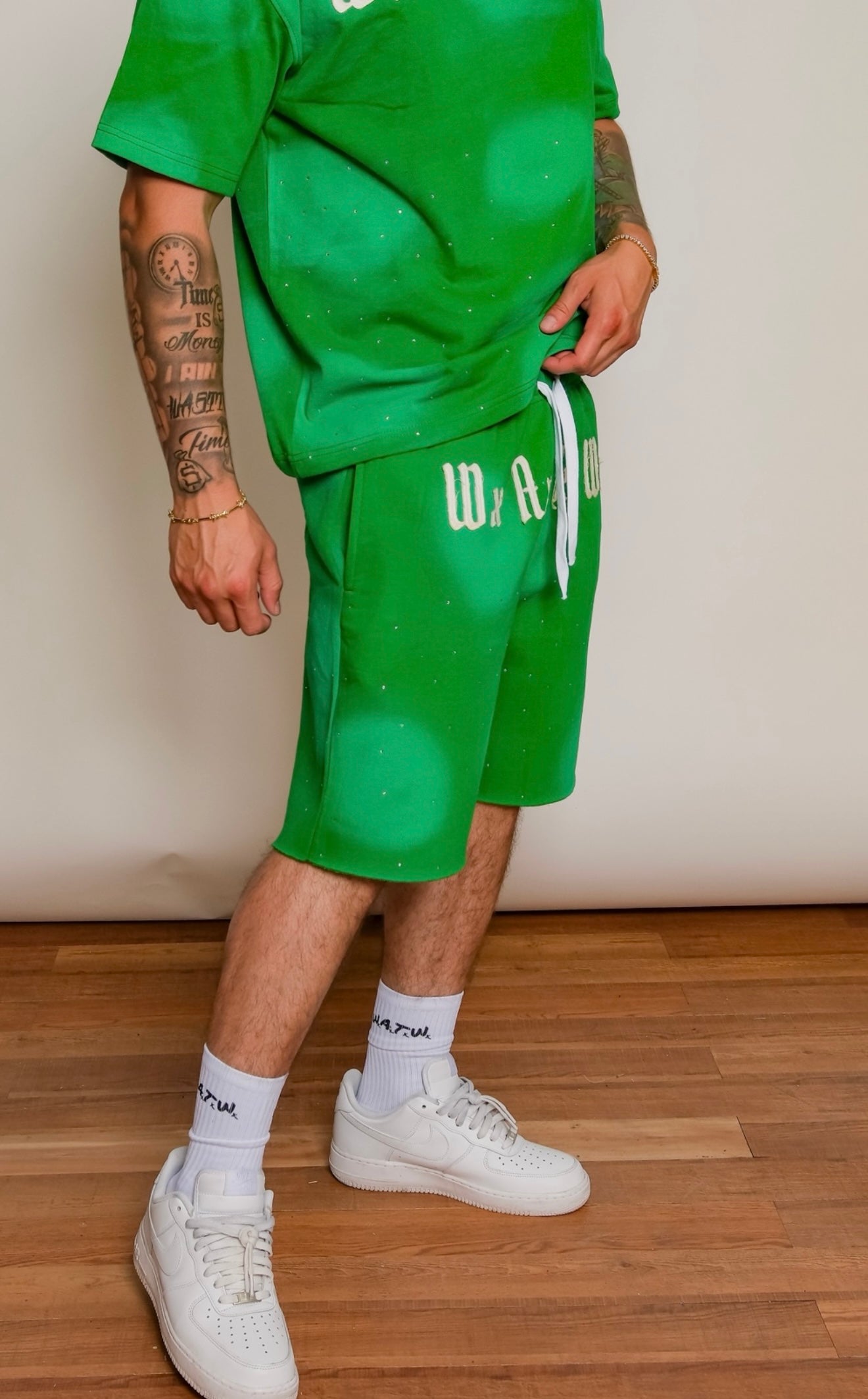 Men’s WxAxTxWx rhinestone Shorts (Green)