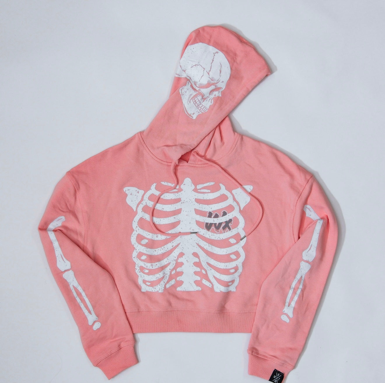 Women’s cropped skeleton pull-over hoodie (pink)